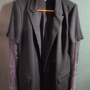 Black Sequin Sleeve Women's Blazer